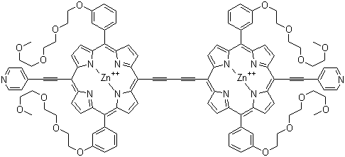Di(4-pyridylethinyl) zinc bis[3-[2-[2-(2-methoxyethoxy)ethoxy]ethoxy]phenyl]porphyrin-ethinyl dimer molecular structure (CAS 1051971-75-5)