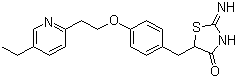 结构式 CAS# 105355-26-8, 5-{4-[2-(5-乙基-2-吡啶基)-乙氧基]-苄基}-2-亚氨基-4-噻唑烷酮; 亚氨基匹格列酮