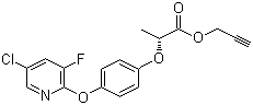 结构式 CAS# 105512-06-9, 炔草酯; 炔草酸酯; (R)-2-[4-(5-氯-3-氟-2-吡啶氧基)苯氧基]丙酸炔丙基酯