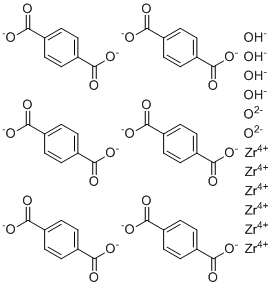 structure of CAS# 1072413-89-8, Zirconium 1,4-dicarboxybenzene MOF (UiO-66);oxygen(2-);terephthalate;zirconium(4+);tetrahydroxide