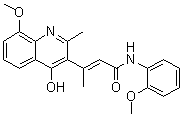 结构式 CAS# 1072944-93-4, (2E)-3-(4-羟基-8-甲氧基-2-甲基-3-喹啉基)-N-(2-甲氧基苯基)-2-丁烯酰胺