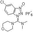 structure of CAS# 1082951-62-9, HDMC;5-Chloro-1-[(dimethylamino)-4-morpholinylmethylene]-1H-benzotriazolium 3-oxide hexafluorophosphate(1-)