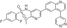 structure of CAS# 1086062-66-9, GSK 2126458;2,4-Difluoro-N-[2-methoxy-5-[4-(4-pyridazinyl)-6-quinolinyl]-3-pyridinyl]benzenesulfonamide