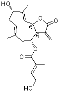 [3aR-[3aR*,4R*(E),6E,9S*,10E,11aR*]]-4-Hydroxy-2-methyl-2-butenoic acid 2,3,3a,4,5,8,9,11a-octahydro-9-hydroxy-6,10-dimethyl-3-methylene-2-oxocyclodeca[b]furan-4-yl ester molecular structure (CAS 108657-10-9)