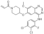 结构式 CAS# 1092364-38-9, 1-[4-[[4-[(3,4-二氯-2-氟苯基)氨基]-7-甲氧基-6-喹唑啉基]氧基]-1-哌啶基]-2-丙烯-1-酮
