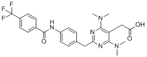 structure of CAS# 1093108-50-9, 2-[4,6-bis(dimethylamino)-2-[[4-[[4-(trifluoromethyl)benzoyl]amino]phenyl]methyl]pyrimidin-5-yl]acetic acid