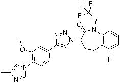 structure of CAS# 1093978-89-2, 6-Fluoro-1,3,4,5-tetrahydro-3-[4-[3-methoxy-4-(4-methyl-1H-imidazol-1-yl)phenyl]-1H-1,2,3-triazol-1-yl]-1-(2,2,2-trifluoroethyl)-2H-1-benzazepin-2-one;Merck gamma-secretase  modulator