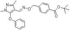 结构式 CAS# 111812-58-9, 唑螨酯; (E)-4-[[[[(1,3-二甲基-5-苯氧基-吡唑-4-基)亚甲基]氨基]氧]甲基]苯甲酸特丁酯