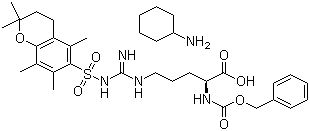 structure of CAS# 112160-33-5, N-Cbz-N'-(2,2,5,7,8-Pentamethylchroman-6-sulfonyl)-L-arginine cyclohexylammonium salt;Z-Arg(Pmc)-OH.CHA