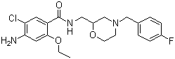 结构式 CAS# 112885-41-3, 莫沙必利; 4-氨基-5-氯-2-乙氧基-N-[[4-(4-氟苄基)-2-吗啉基]甲基]苯甲酰胺