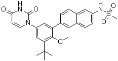 structure of CAS# 1132935-63-7, ABT-333;N-[6-[3-tert-Butyl-5-(2,4-dioxo-3,4-dihydropyrimidin-1(2H)-yl)-2-methoxyphenyl]naphthalen-2-yl]methanesulfonamide