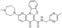 结构式 CAS# 1138549-36-6, 2-(4-甲基-1H-1,4-二氮杂环庚烷-1-基)-N-[(5-甲基-2-吡嗪基)甲基]-5-氧代-5H-苯并噻唑并[3,2-a][1,8]萘啶-6-甲酰胺