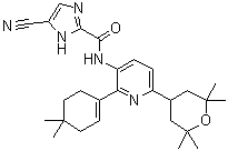 structure of CAS# 1142363-52-7, 5-Cyano-N-[2-(4,4-dimethyl-1-cyclohexen-1-yl)-6-(tetrahydro-2,2,6,6-tetramethyl-2H-pyran-4-yl)-3-pyridinyl]-1H-imidazole-2-carboxamide;4-Cyano-1H-imidazole-2-carboxylic acid N-[2-(4,4-dimethylcyclohex-1-enyl)-6-(2,2,6,6-tetramethyltetrahydropyran-4-yl)pyridin-3-yl]amide