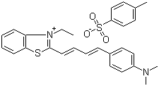 结构式 CAS# 114720-33-1, 苯乙烯 7; 2-[4-[4-(二甲基氨基)苯基]-1,3-丁二烯基]-3-乙基苯并噻唑鎓对甲苯磺酸盐