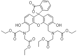 N,N'-[(3',6'-Dihydroxy-3-oxospiro[isobenzofuran-1(3H),9'-[9H]xanthene]-4',5'-diyl)bis(methylene)]bis[N-(2-ethoxy-2-oxoethyl)-glycine] 1,1'-diethyl ester molecular structure (CAS 1170856-93-5)
