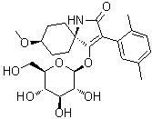 structure of CAS# 1172614-86-6, cis-3-(2,5-Dimethylphenyl)-4-(beta-D-glucopyranosyloxy)-8-methoxy-1-azaspiro[4.5]dec-3-en-2-one
