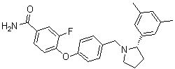structure of CAS# 1174130-61-0, 4-[4-[[(2S)-2-(3,5-Dimethylphenyl)-1-pyrrolidinyl]methyl]phenoxy]-3-fluorobenzamide;CERC 501; LY 2456302