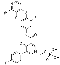 结构式 CAS# 1174161-69-3, [3-[[4-((2-氨基-3-氯吡啶-4-基)氧基)-3-氟苯基]氨基甲酰基]-5-(4-氟苯基)-4-氧代-4H-吡啶-1-基]甲基磷酸二氢酯