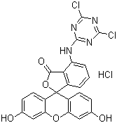 结构式 CAS# 118357-32-7, 6-([4,6-二氯三嗪-2-基]氨基)荧光素盐酸盐