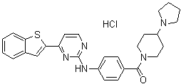 structure of CAS# 1186195-62-9, [4-[(4-Benzo[b]thien-2-yl-2-pyrimidinyl)amino]phenyl][4-(1-pyrrolidinyl)-1-piperidinyl]-methanone hydrochloride (1:1)