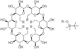 structure of CAS# 118646-79-0, Hexakis(6-dimethyl-tert-butylsilyl)-alpha-cyclodextrin;Hexakis(6-O-tert-butyldimethylsilyl)cyclomaltohexaose