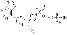 结构式 CAS# 1187595-84-1, [1-(乙基磺酰基)-3-[4-(7H-吡咯并[2,3-d]嘧啶-4-基)-1H-吡唑-1-基]氮杂环丁烷-3-基]乙腈磷酸盐