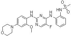 structure of CAS# 1191911-26-8, CZC 25146;N-[2-[[5-Fluoro-2-[[2-methoxy-4-(4-morpholinyl)phenyl]amino]-4-pyrimidinyl]amino]phenyl]methanesulfonamide