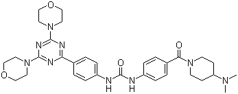 结构式 CAS# 1197160-78-3, N-[4-[[4-(二甲基氨基)-1-哌啶基]羰基]苯基]-N'-[4-[4,6-二(4-吗啉基)-1,3,5-三嗪-2-基]苯基]脲