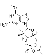 (2'R)-2'-Deoxy-6-O-ethyl-2'-fluoro-2'-methylguanosine cyclic 3',5'-[1-methylethyl (R)-phosphate] molecular structure (CAS 1199809-32-9)