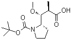 structure of CAS# 120205-50-7, (alphaR,betaR,2S)-1-[(1,1-Dimethylethoxy)carbonyl]-beta-methoxy-alpha-methyl-2-pyrrolidinepropanoic acid;(2R,3R)-BOC-dolaproine; N-Boc-dolaproine