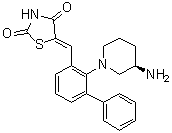 结构式 CAS# 1204144-28-4, (5Z)-5-[[2-[(3R)-3-氨基-1-哌啶基][1,1'-联苯]-3-基]亚甲基]-2,4-噻唑烷二酮