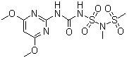 structure of CAS# 120923-37-7, Amidosulfuron;N-(((((4,6-Dimethoxy-2-pyrimidinyl)amino)carbonyl)amino)sulfonyl)-N-methylmethanesulfonamide