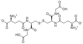 (2S)-2-azaniumyl-5-[[(2R)-3-[[(2R)-2-[[(4S)-4-azaniumyl-4-carboxylatobutanoyl]amino]-3-(carboxymethylamino)-3-oxopropyl]disulfanyl]-1-(carboxymethylamino)-1-oxopropan-2-yl]amino]-5-oxopentanoate molecular structure (CAS 121-24-4)