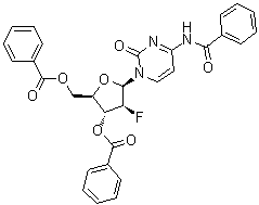 结构式 CAS# 121353-90-0, N-[1-[3,5-二-O-苯甲酰基-2-脱氧-2-氟-beta-D-阿拉伯呋喃糖基]-1,2-二氢-2-氧代-4-嘧啶基]苯甲酰胺