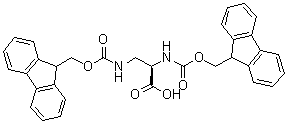 structure of CAS# 1217631-22-5, N-[(9H-Fluoren-9-ylmethoxy)carbonyl]-3-[[(9H-fluoren-9-ylmethoxy)carbonyl]amino]-D-alanine