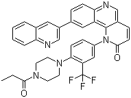 structure of CAS# 1222998-36-8, Torin 1;1-[4-[4-(1-Oxopropyl)-1-piperazinyl]-3-(trifluoromethyl)phenyl]-9-(3-quinolinyl)benzo[h]-1,6-naphthyridin-2(1H)-one