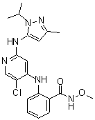 structure of CAS# 1224887-10-8, 2-[[5-Chloro-2-[[3-methyl-1-(1-methylethyl)-1H-pyrazol-5-yl]amino]-4-pyridinyl]amino]-N-methoxybenzamide;GSK 2256098