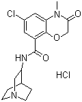 结构式 CAS# 123040-16-4, 盐酸阿扎司琼; N-(1-氮杂双环[2.2.2]辛-8-基)-6-氯-4-甲基-3-氧代-3,4-二氢-2H-1,4-苯并恶嗪-8-甲酰胺盐酸盐