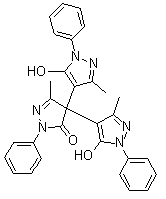 5,5''-Dihydroxy-3,3',3''-trimethyl-1,1',1''-triphenyl-[4,4':4',4''-ter-1H-pyrazol]-5'(4'H)-one molecular structure (CAS 124009-63-8)