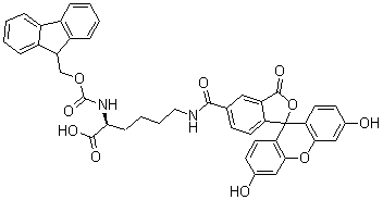 结构式 CAS# 1242933-88-5, N6-[(3',6'-二羟基-3-氧代螺[异苯并呋喃-1(3H),9'-[9H]呫吨]-5-基)羰基]-N2-[芴甲氧羰基]-L-赖氨酸