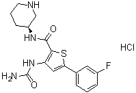structure of CAS# 1246094-78-9, 3-[(Aminocarbonyl)amino]-5-(3-fluorophenyl)-N-(3S)-3-piperidinyl-2-thiophenecarboxamide hydrochloride (1:1)