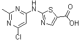 structure of CAS# 1251716-89-8, 2-[(6-Chloro-2-methyl-4-pyrimidinyl)amino]-5-thiazolecarboxylic acid