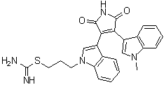 structure of CAS# 125314-64-9, Bisindolylmaleimide IX;Ro 31-8220; Ro 318220; Carbamimidothioic acid 3-[3-[2,5-dihydro-4-(1-methyl-1H-indol-3-yl)-2,5-dioxo-1H-pyrrol-3-yl]-1H-indol-1-yl]propyl ester