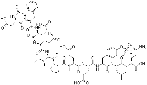 N-Acetyl-L-alpha-aspartyl-L-phenylalanyl-L-alpha-glutamyl-L-alpha-glutamyl-L-isoleucyl-L-prolyl-L-alpha-glutamyl-L-alpha-glutamyl-O-sulfo-L-tyrosyl-L-leucyl-L-glutamine molecular structure (CAS 125441-01-2)
