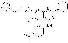 structure of CAS# 1255580-76-7, 2-Cyclohexyl-6-methoxy-N-[1-(1-methylethyl)-4-piperidinyl]-7-[3-(1-pyrrolidinyl)propoxy]-4-quinazolinamine