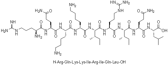 L-Arginyl-L-glutaminyl-L-lysyl-L-lysyl-L-isoleucyl-L-arginyl-L-isoleucyl-L-glutaminyl-L-leucine molecular structure (CAS 1256166-76-3)