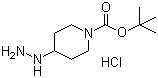 structure of CAS# 1258001-18-1, tert-Butyl 4-hydrazinopiperidine-1-carboxylate hydrochloride;4-Hydrazinyl-1-piperidinecarboxylic acid 1,1-dimethylethyl ester hydrochloride