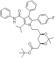 结构式 CAS# 125971-95-1, (4R-cis)-6-[2-[2-(4-氟苯基)-5-(1-异丙基)-3-苯基-4-[(苯胺)羰基]-1H-吡咯-1-基]乙基]-2,2-二甲基-1,3-二氧六环-4-乙酸叔丁酯