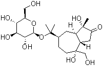 structure of CAS# 126054-77-1, Atractyloside A;(1S,3aS,4R,7R,8aR)-7-[1-(beta-D-Glucopyranosyloxy)-1-methylethyl]octahydro-1,4-dihydroxy-4-(hydroxymethyl)-1-methyl-2(1H)-azulenone