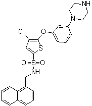 structure of CAS# 1261576-81-1, 4-Chloro-N-(1-naphthalenylmethyl)-5-[3-(1-piperazinyl)phenoxy]-2-thiophenesulfonamide;B 355252